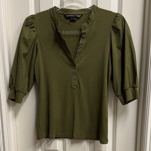 Veronica Beard Dark Green Khaki Button-Down Blouse
